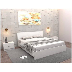 Pat Lorena alb 160x200 cu saltea si 2 noptiere